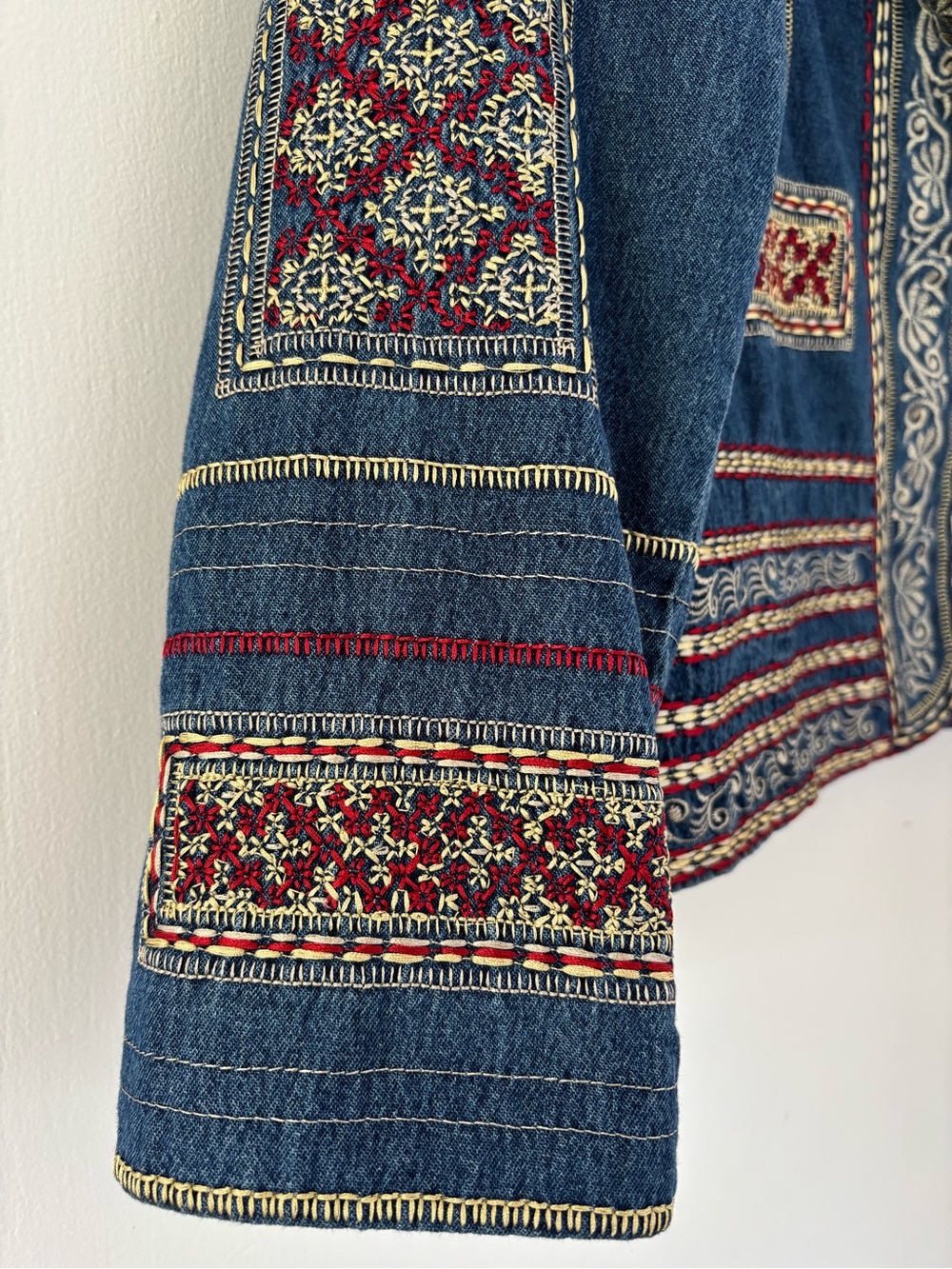 Coldwater Creek Embroidered Blue Jean Jacket with Red Accents - Picture 4 of 6